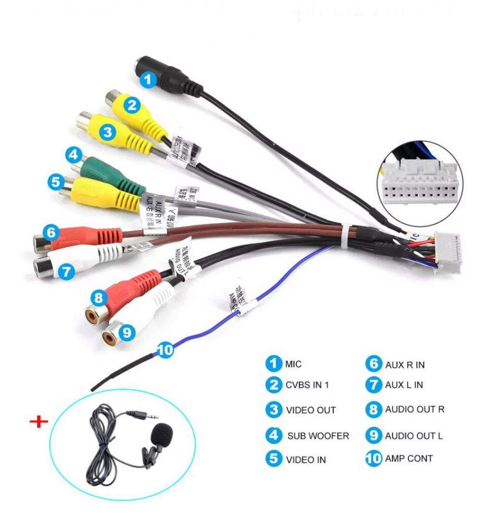 RCA Output Video/Audio 20Pin voor Autoradio + Microfoon