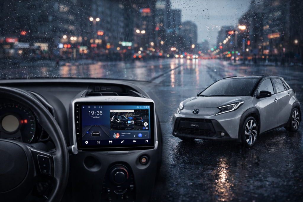 ADIVOX 9 inch geschikt voor Aygo/C1/107 2014-2019 Android 15 CarPlay/Auto/WiFi/DSP/5G/QLED/DAB+