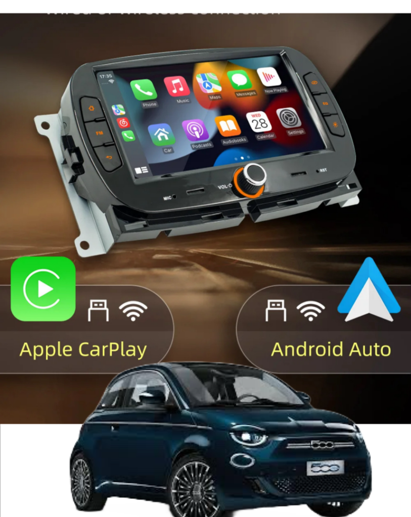 Autoradio 7 inch voor Fiat 500/500E/500S/500 20016-2019 Android 12 CarplayAuto/WiFi/GPS/RDS/DSP/DAB+