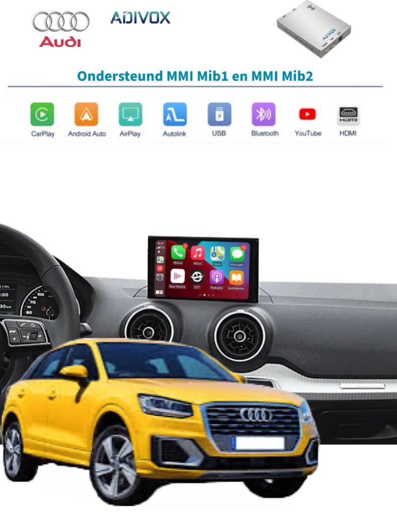 ADIVOX Draadloos Apple CarPlay/Android auto Interface box voor Audi Q2 2016/2021 MMI MIB1/MIB2/MHI