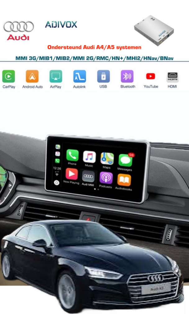 ADIVOX Draadloos Apple CarPlay Interface box voor Audi A4/A5 2008-2018 MMI 3G/MIMI 2G/RMC/MIB