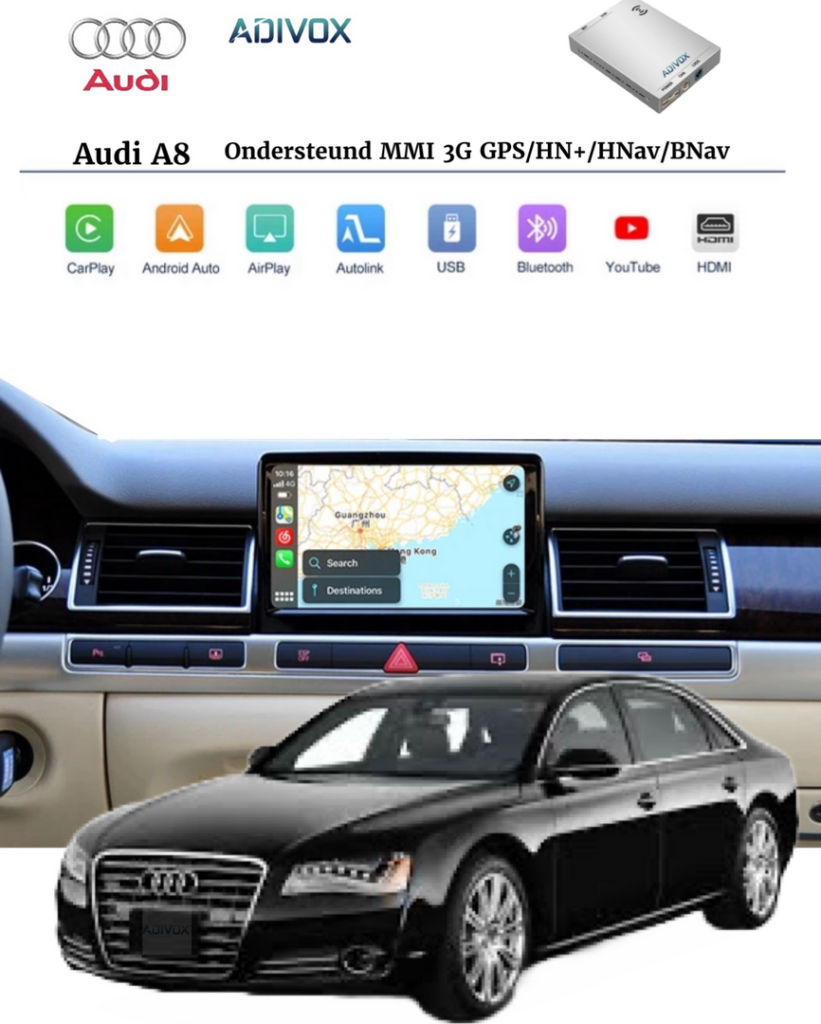ADIVOX Draadloos Apple CarPlay Interface box voor Audi A8 2010-2017 MMI 3G GPS/HN+/HNav/BNav