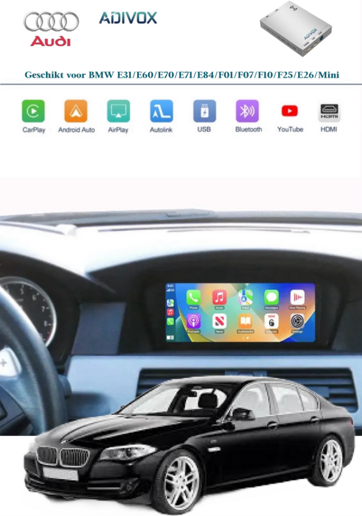 ADIVOX CarPlay Interface Box voor BMW E31/E60/E70/E71/E84/F01/F07/F10/F25/E26 CIC IDrive 3 LVDS/4Pin