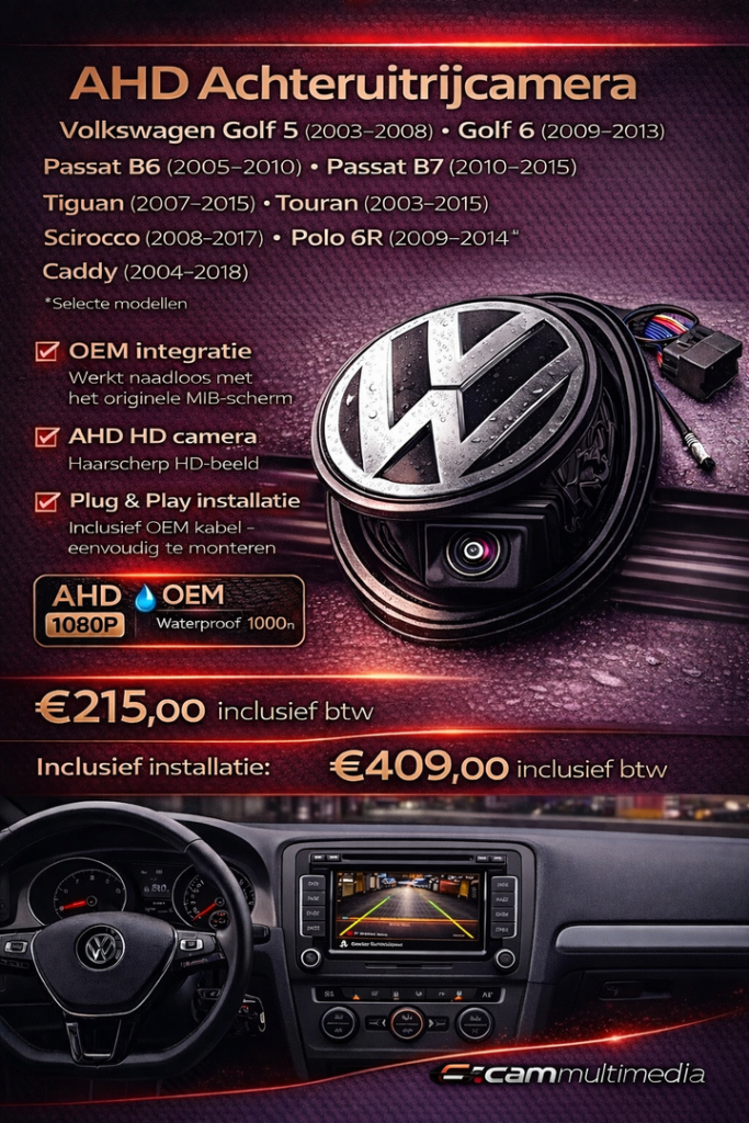 AHD/NTSC achteruitrijcamera voor OEM Autoradio – VW Golf 6/Passat B6-B8/CC/Eos/Beetle/T-Roc/Polo