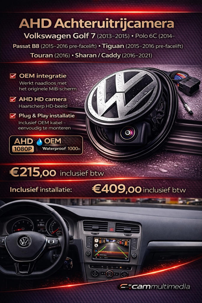 OEM AHD Camera VW Embleem Set voor VW MIB1 – Plug & Play Golf 7/Polo/Passat/Tiguan/Touran/Caddy