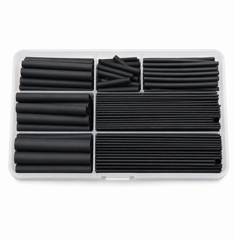 Krimpkous Assortiment Zwart – Diverse Maten voor Kabels & Elektrische Verbindingen – In Sorteerdoos