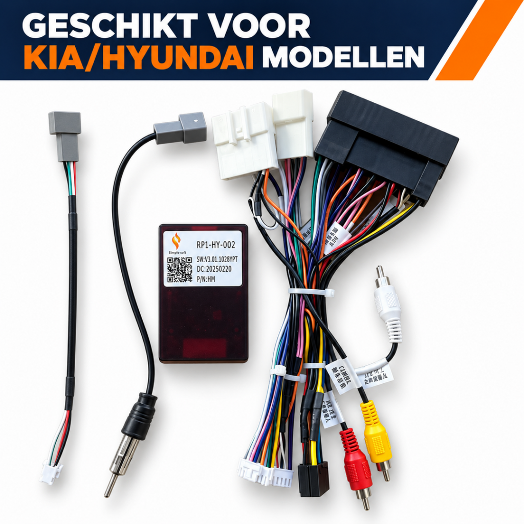 Plug & Play Kabelset met CANBUS voor Hyundai & Kia – Behoud Fabriekscamera, Interne Versterker, SWC